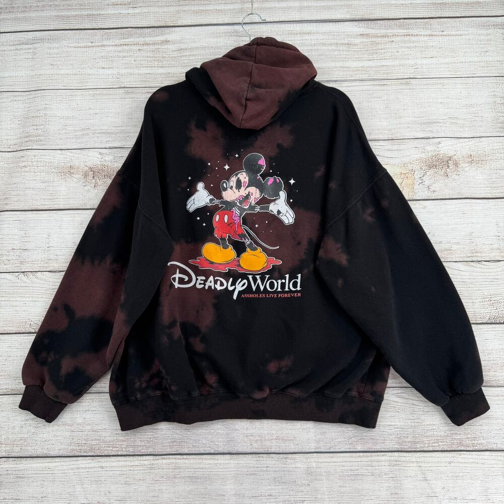A$$holes Live Forever Deadly World Zombie Mickey Hoodie Mens‎ XXL Black Purple